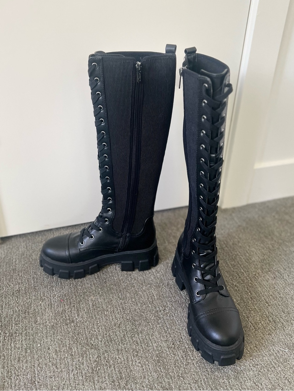 Circus by Sam Edelman Black Knee-High Lace-Up Combat Boots